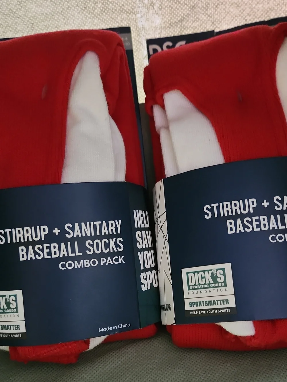 DSG Stirrup & Sanitary Baseball Socks - Red and White Combo -Two Packs Of 2